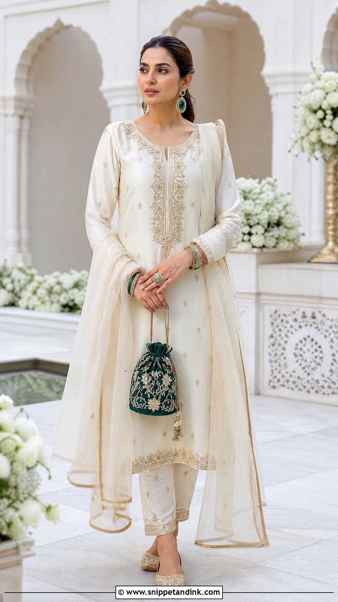 Ivory Punjabi Suit With Gold Embroidery - Snippet and Ink - 20 Punjabi Wedding Suit Party Wear Ideas