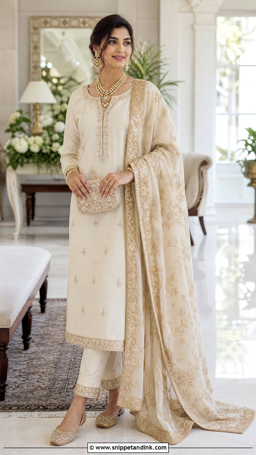 Ivory Punjabi Suit With Heavy Dupatta - Snippet and Ink - 25 Trending Punjabi Suits for Wedding