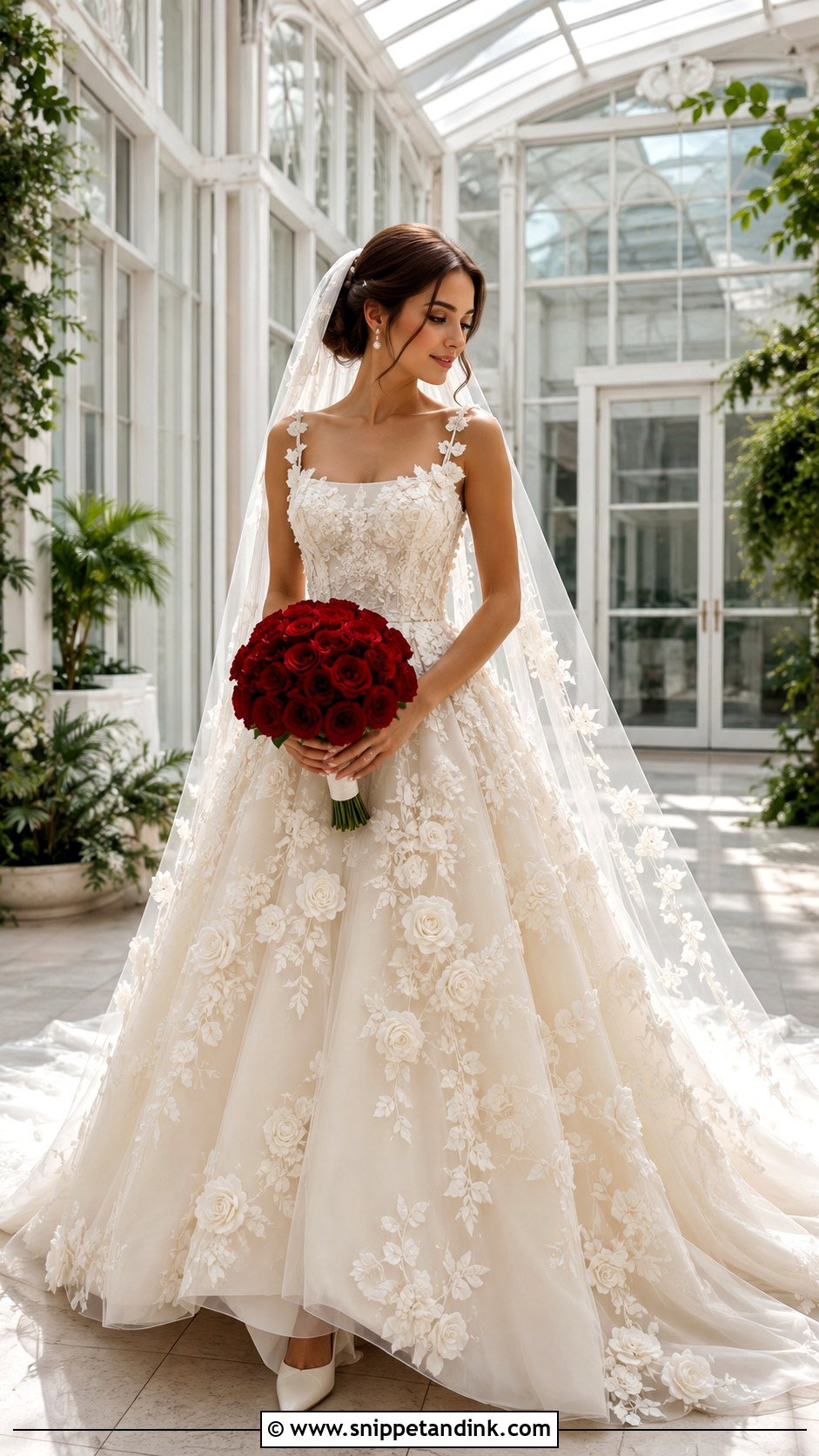 Ivory Rose Applique Ball Gown Wedding Dress - Snippet and Ink - 20 Belle Inspired Wedding Dress Ideas