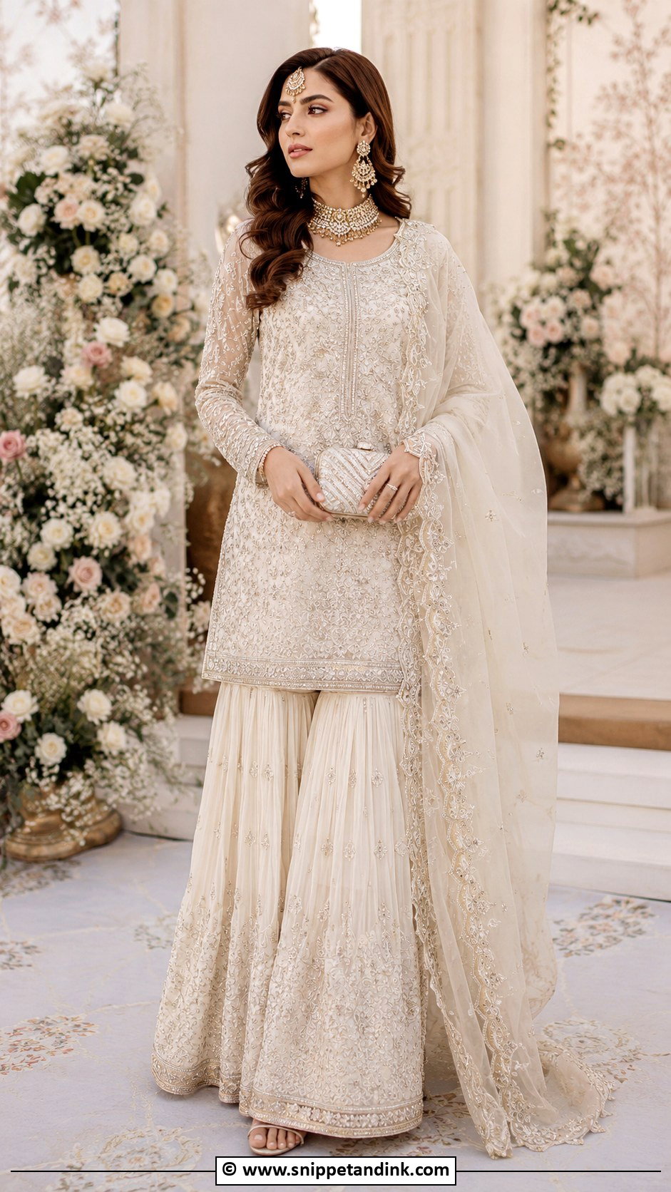 Ivory Sarara Dress With Dupatta - Snippet and Ink - 30 Sarara Dress Indian Weddings Ideas