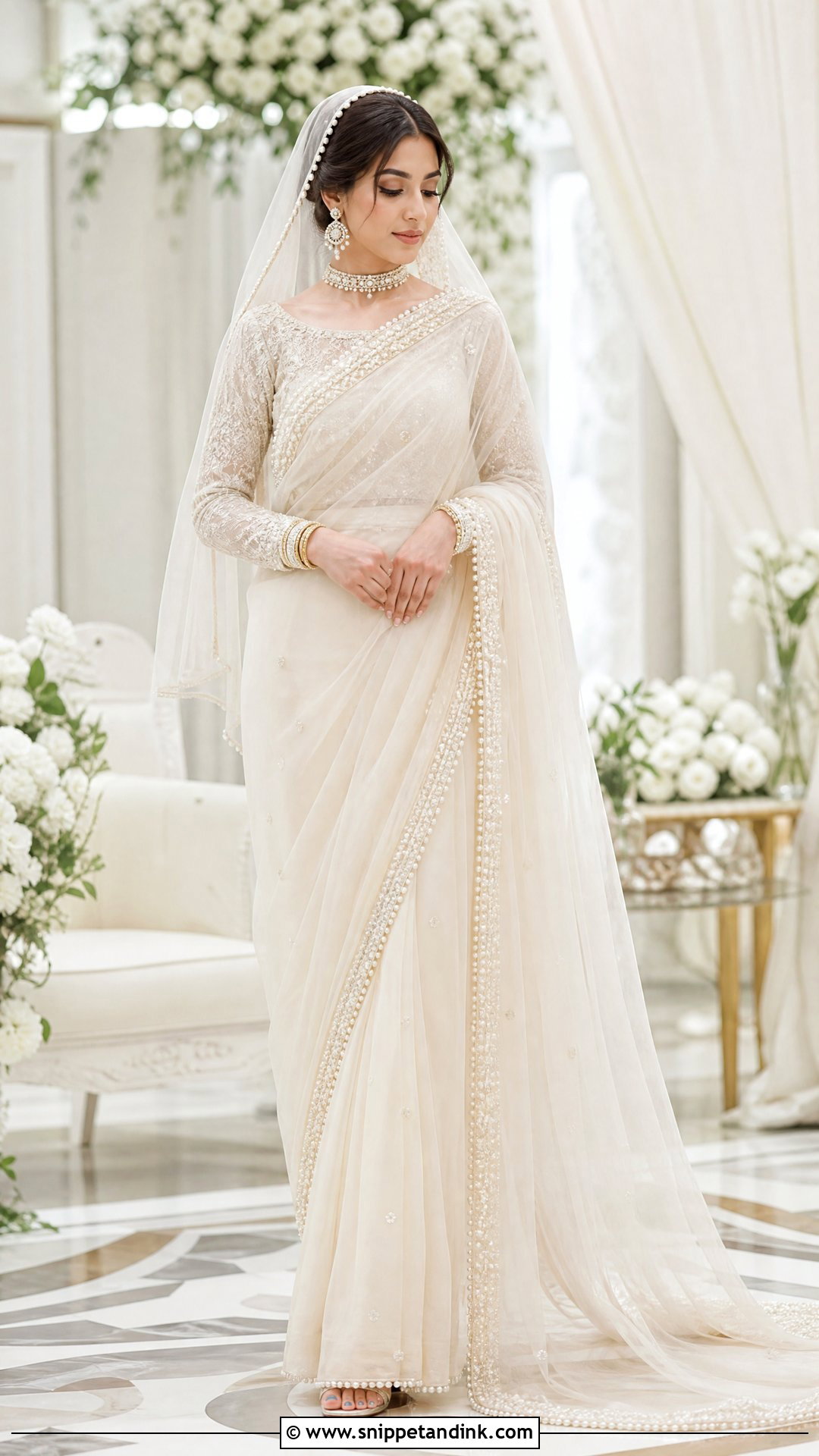 Ivory Saree Nikah Dress - Snippet and Ink - 20 Pakistani Nikah Dress Ideas