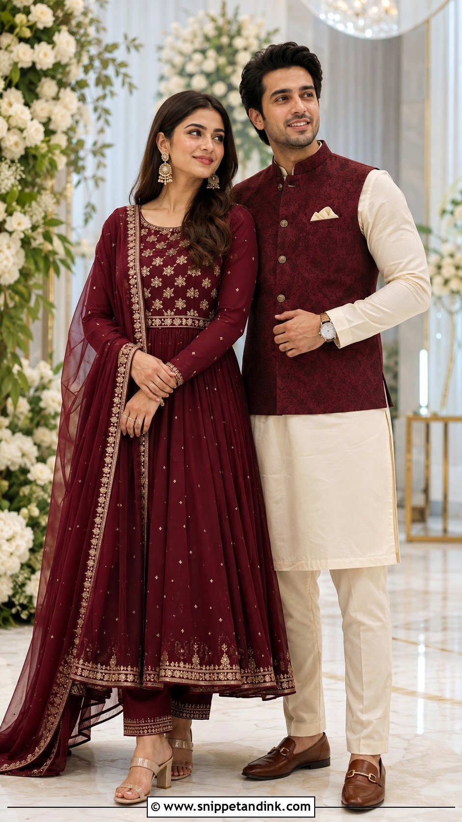 Ivory Saree and Beige Suit Couple Wedding Outfit - Snippet and Ink - 20 Couple Dress for Wedding Ideas