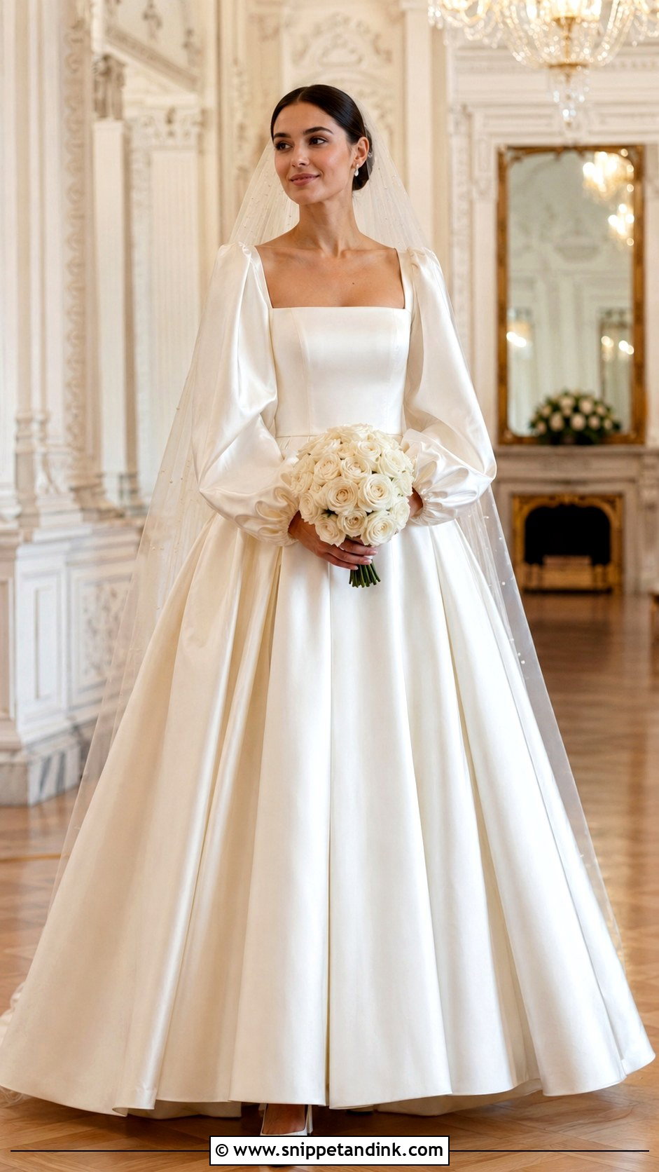 Ivory Satin Ball Gown With Bishop Sleeves - Snippet and Ink - 20 Ivory Wedding Dress with Sleeves