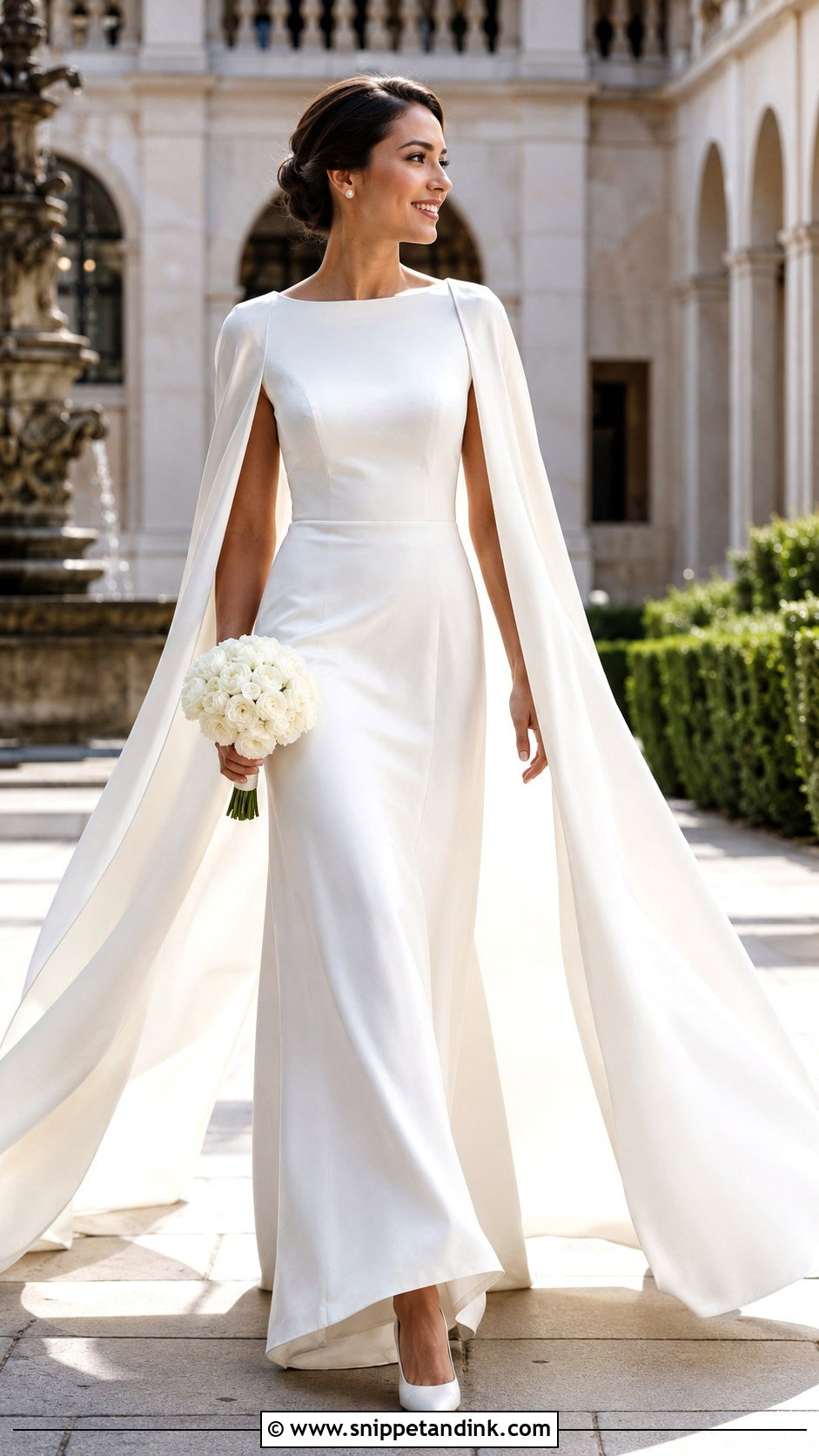 Ivory Satin Cape Sleeve Wedding Dress - Snippet and Ink - 20 Ivory Satin Wedding Dress Ideas