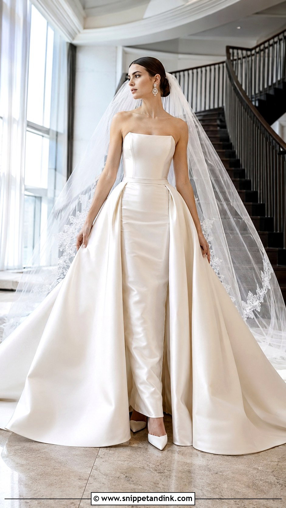Ivory Satin Detachable Overskirt Wedding Dress - Snippet and Ink - 20 Ivory Satin Wedding Dress Ideas