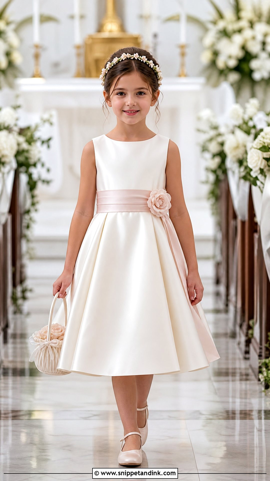 Ivory Satin Flower Girl Wedding Outfit - Snippet and Ink - 20 Girl Kids Wedding Outfits