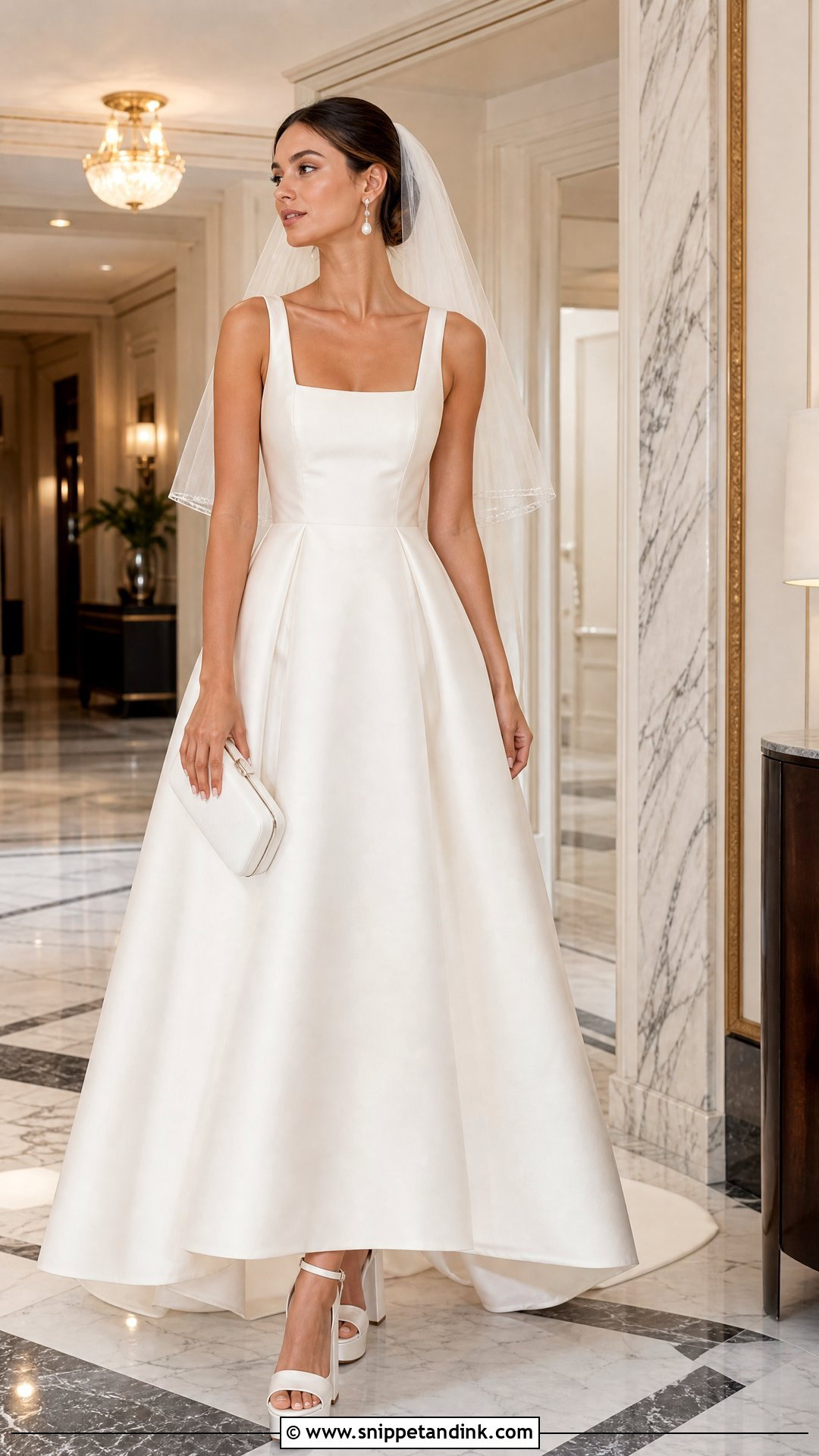Ivory Satin Platform Wedding Heels With A Line Gown - Snippet and Ink - 20 Platform Wedding Heels Ideas