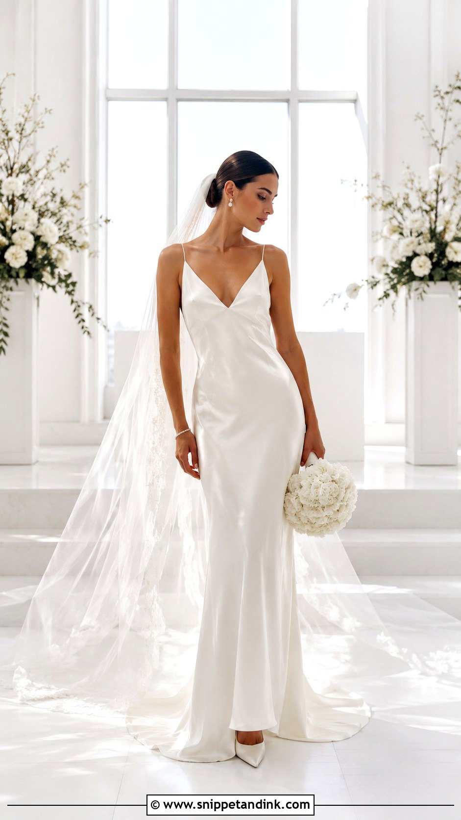 Ivory Satin Slip Wedding Dress With Veil - Snippet and Ink - 20 Satin Slip Wedding Dress Ideas
