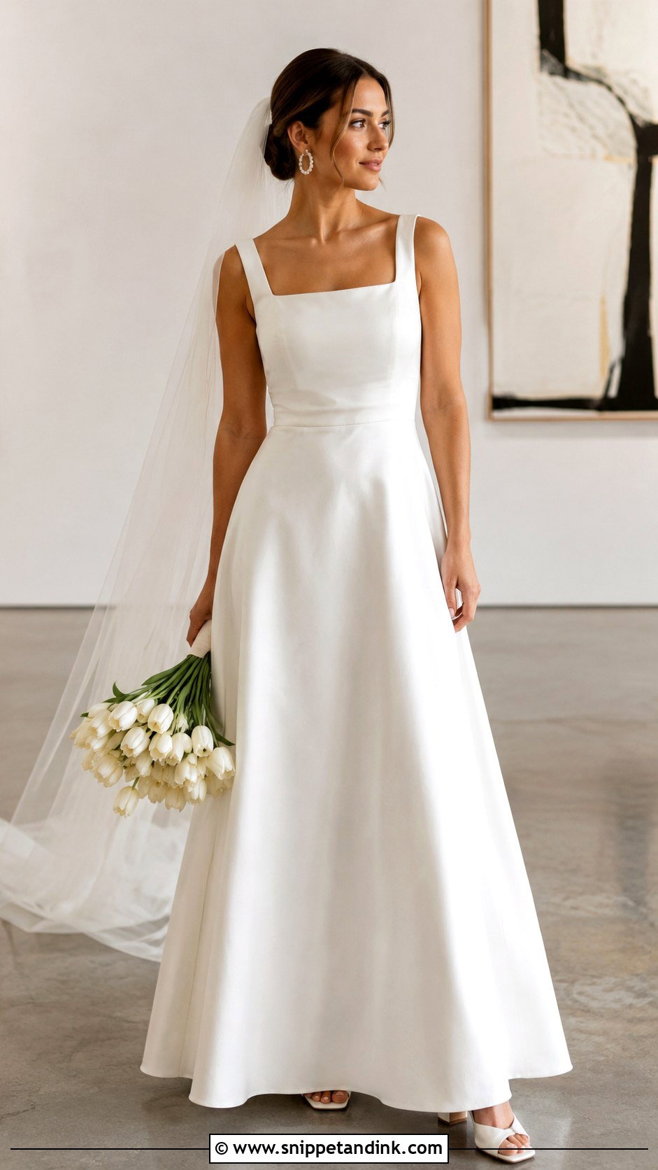 Ivory Satin Square Neck Wedding Dress - Snippet and Ink - 20 Ivory Satin Wedding Dress Ideas