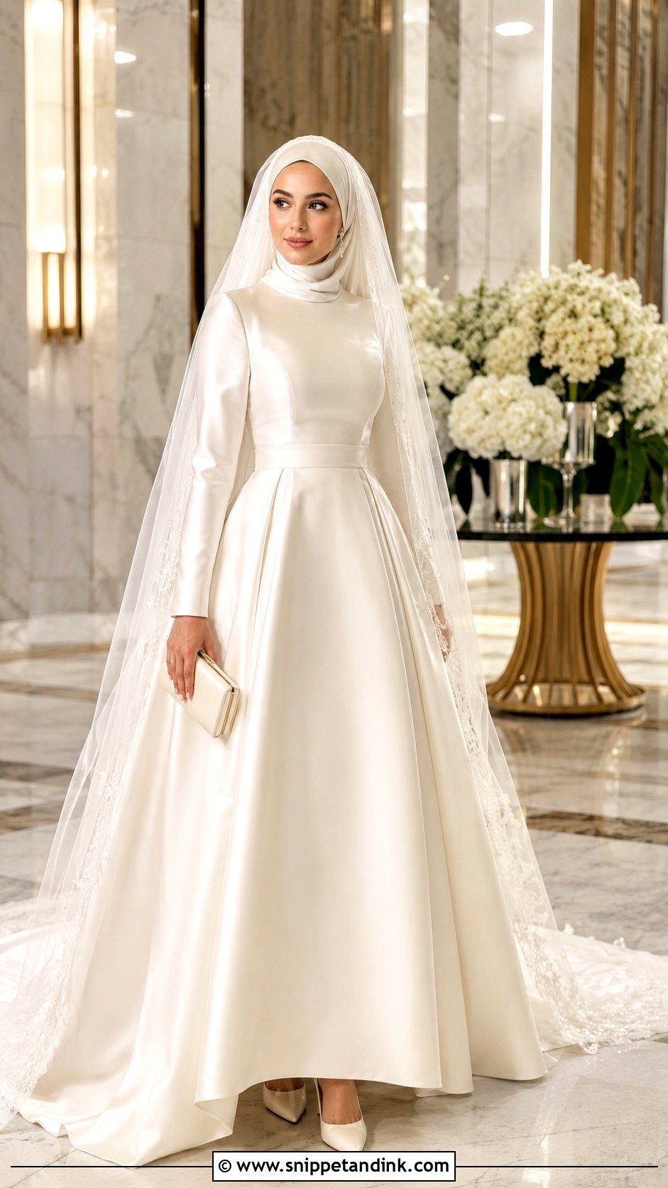 Ivory Satin Wedding Hijab Outfit - Snippet and Ink - 20 Hijab in Wedding Ideas