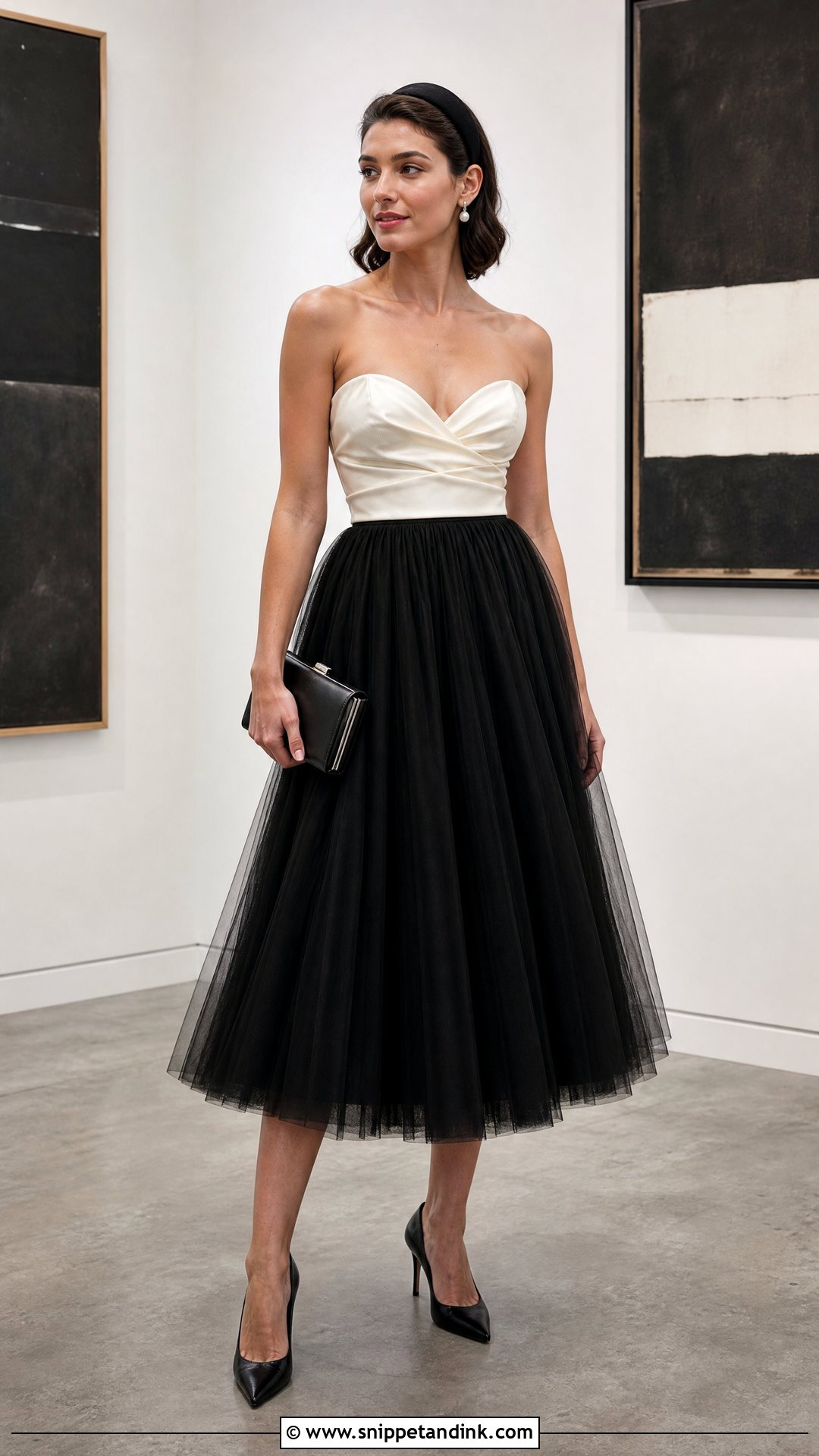 Ivory Satin and Black Tulle Midi Dress - Snippet and Ink - 20 Satin and Tulle Dress Ideas