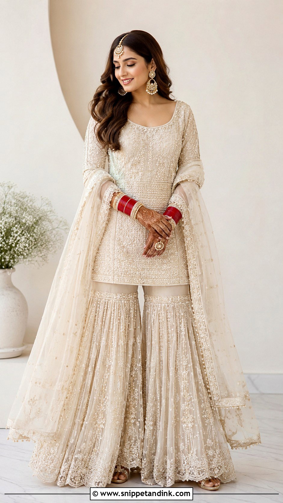 Ivory Sharara Bangle Ceremony Outfit - Snippet and Ink - 25 Bangle Ceremony Outfit for Bride Ideas