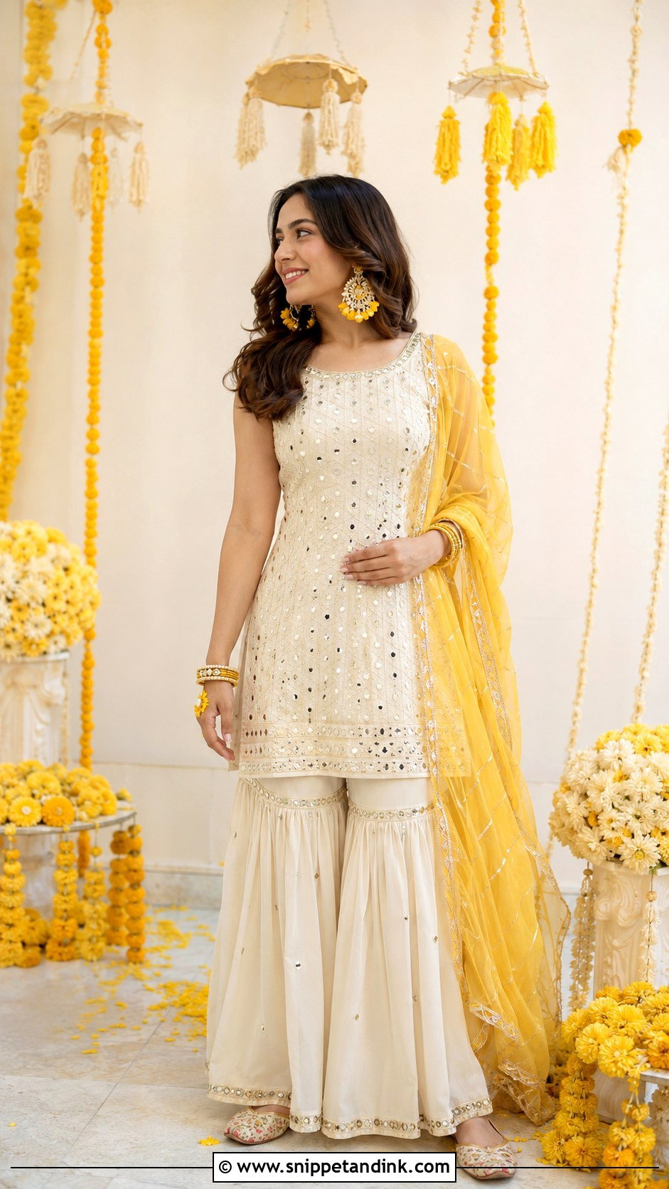 Ivory Sharara Set For Haldi - Snippet and Ink - 30 Haldi Dresses