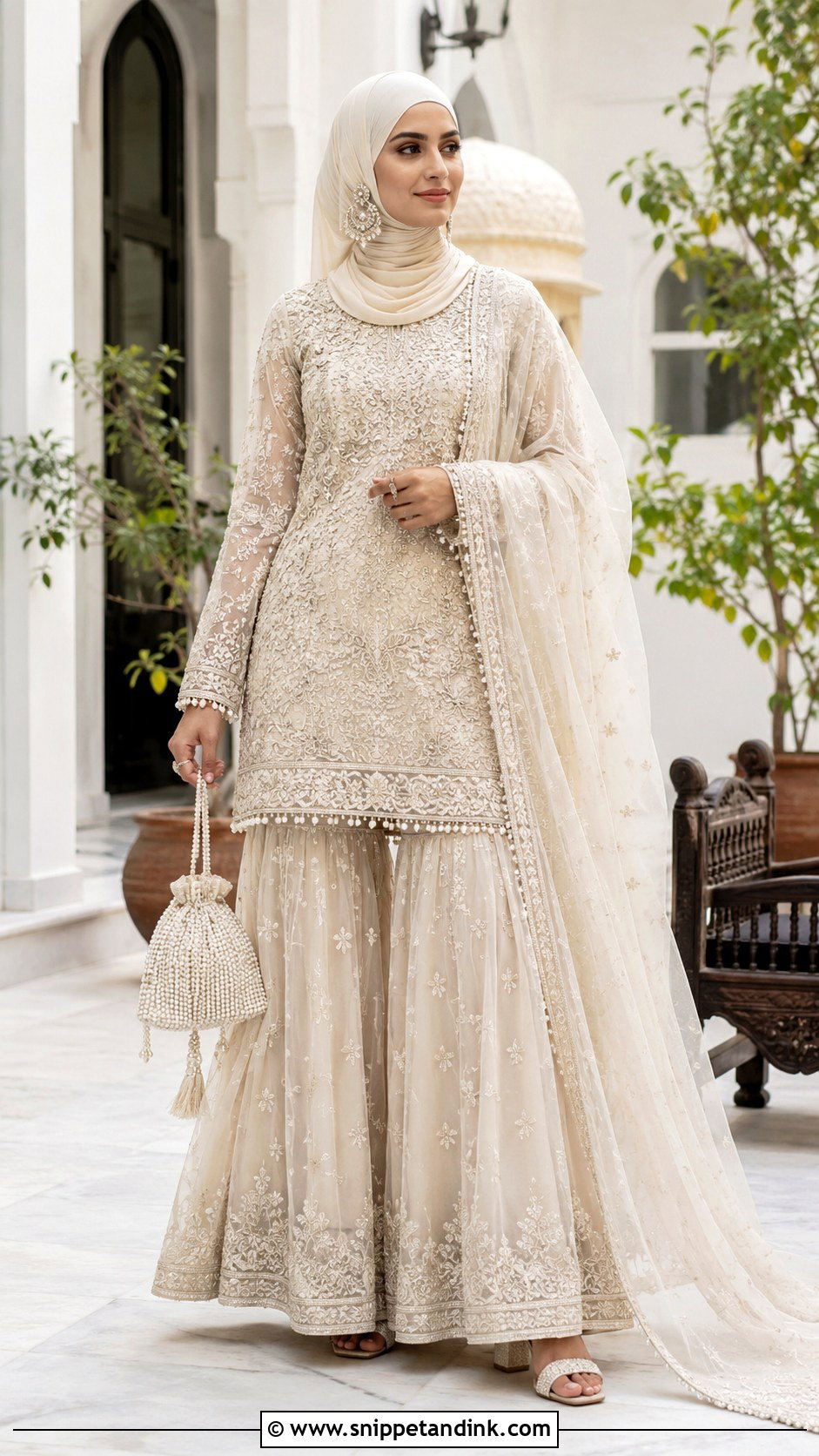 Ivory Sharara Wedding Dress with Hijab - Snippet and Ink - 20 Wedding Dress with Hijab Ideas