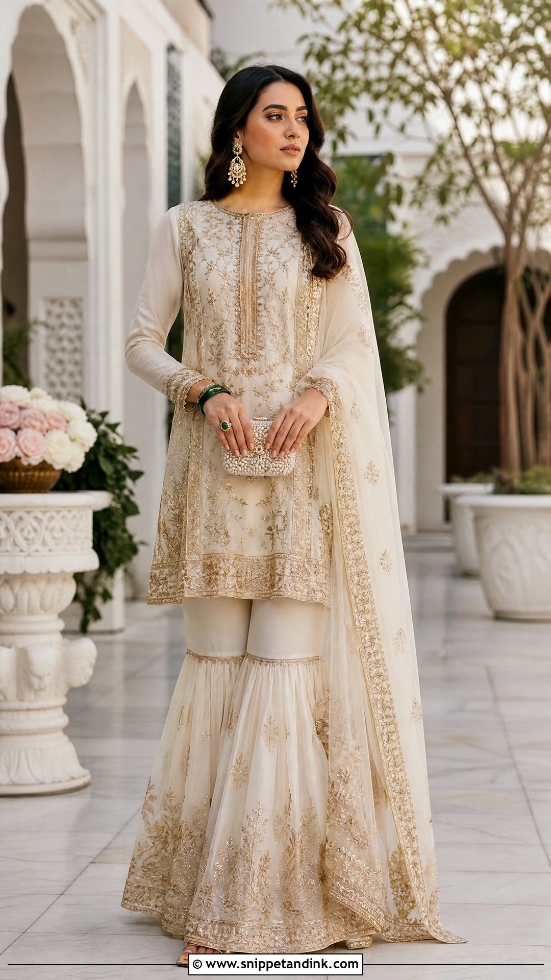 Ivory Sharara With Gold Embroidery - Snippet and Ink - 20 Stylish Sharara Designs for Wedding