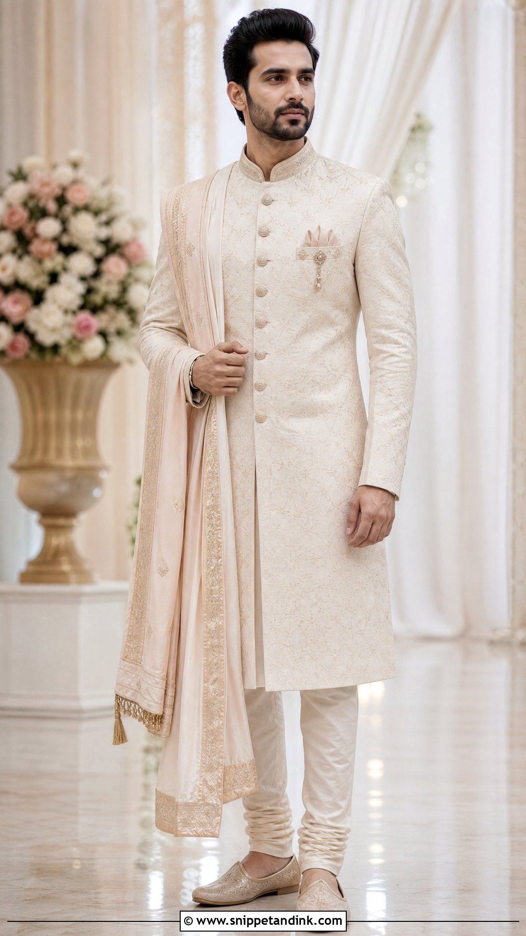 Ivory Sherwani For Bride Brother - Snippet and Ink - 25 Indian Bride Brother Outfit Ideas
