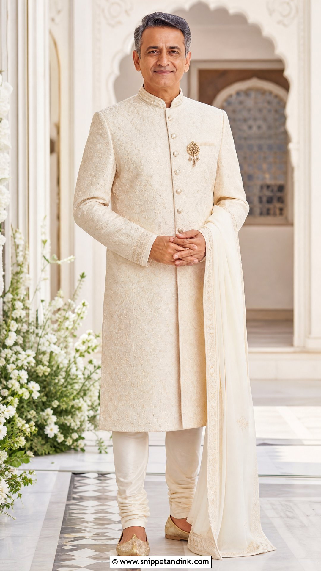 Ivory Sherwani For Bride Father - Snippet and Ink - 25 Indian Bride Father Outfit Ideas