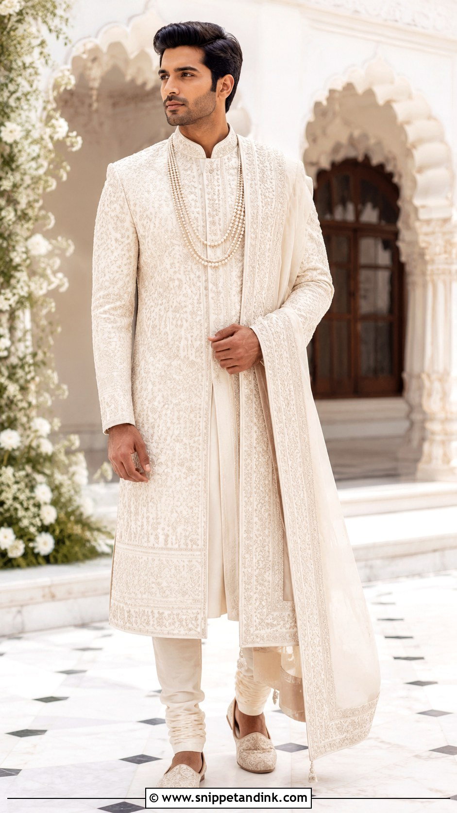 Ivory Sherwani Wedding Outfit - Snippet and Ink - 25 Ranbir Kapoor Wedding Outfit Ideas