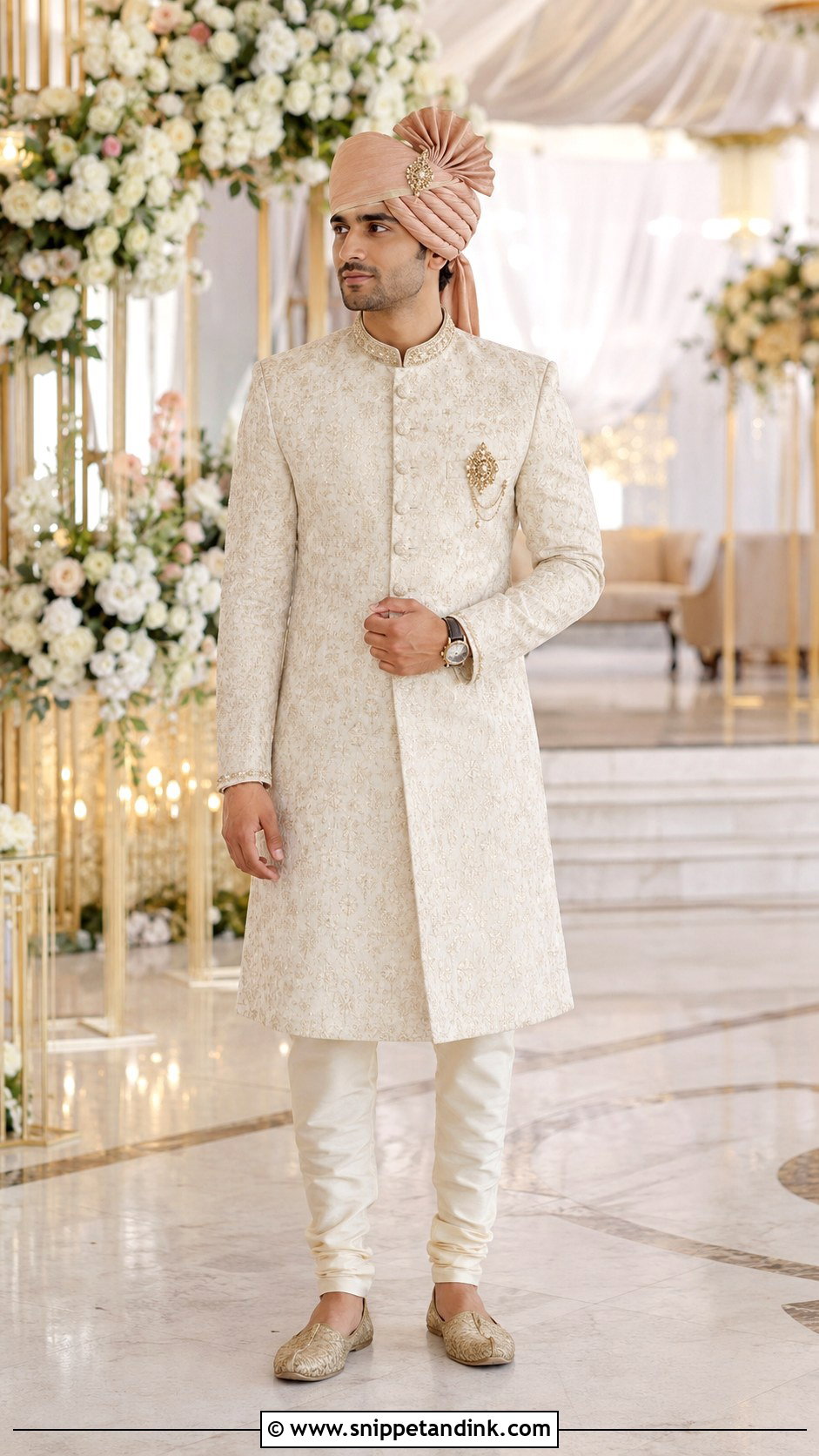 Ivory Sherwani With Gold Accessories - Snippet and Ink - 20 Brother of the Bride Ideas