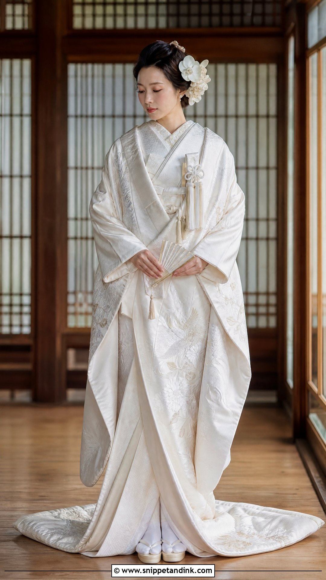 Ivory Shiromuku With Cream Accessories - Snippet and Ink - 20 Shiromuku Wedding Kimono Ideas