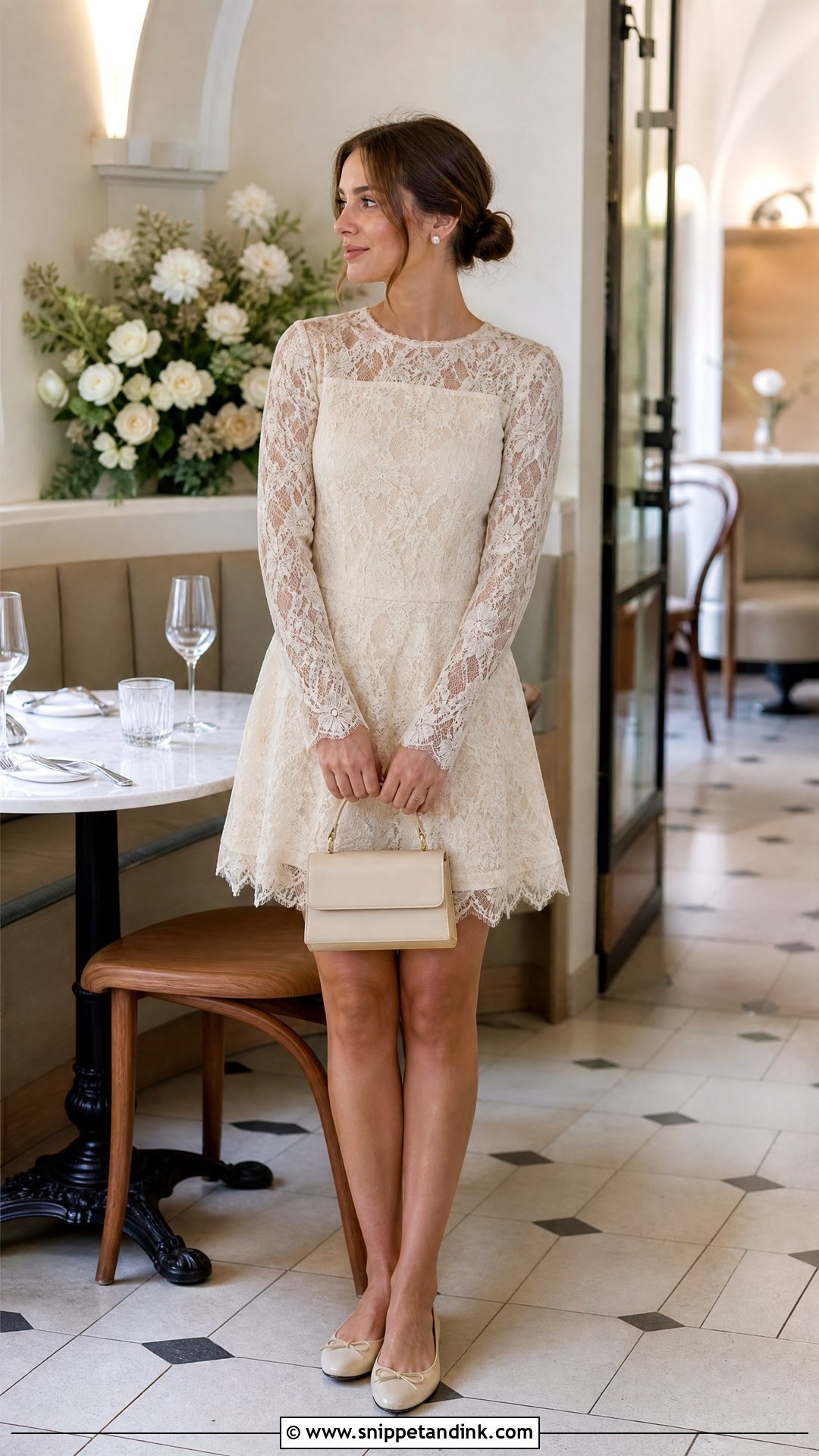 Ivory Short Lace Gown With Ballet Flats - Snippet and Ink - 25 Short Lace Gown Ideas