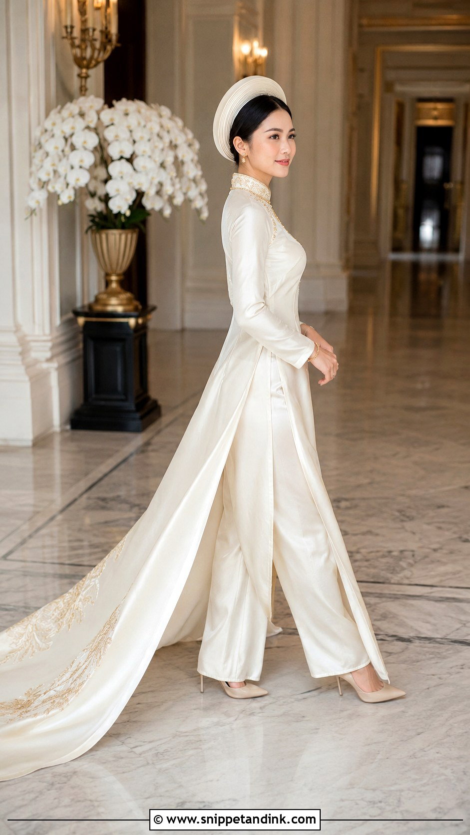 Ivory Silk Ao Dai With Long Train - Snippet and Ink - 20 Vietnamese Wedding Ao Dai Ideas