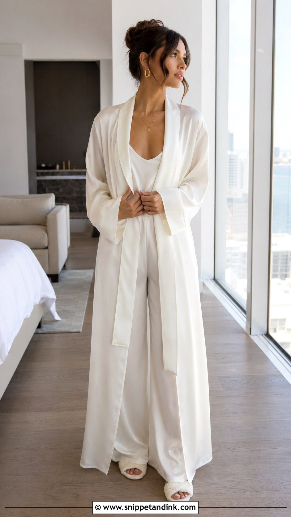 Ivory Silk Long Bridal Robe Outfit - Snippet and Ink - 20 Long Bridal Robe Ideas