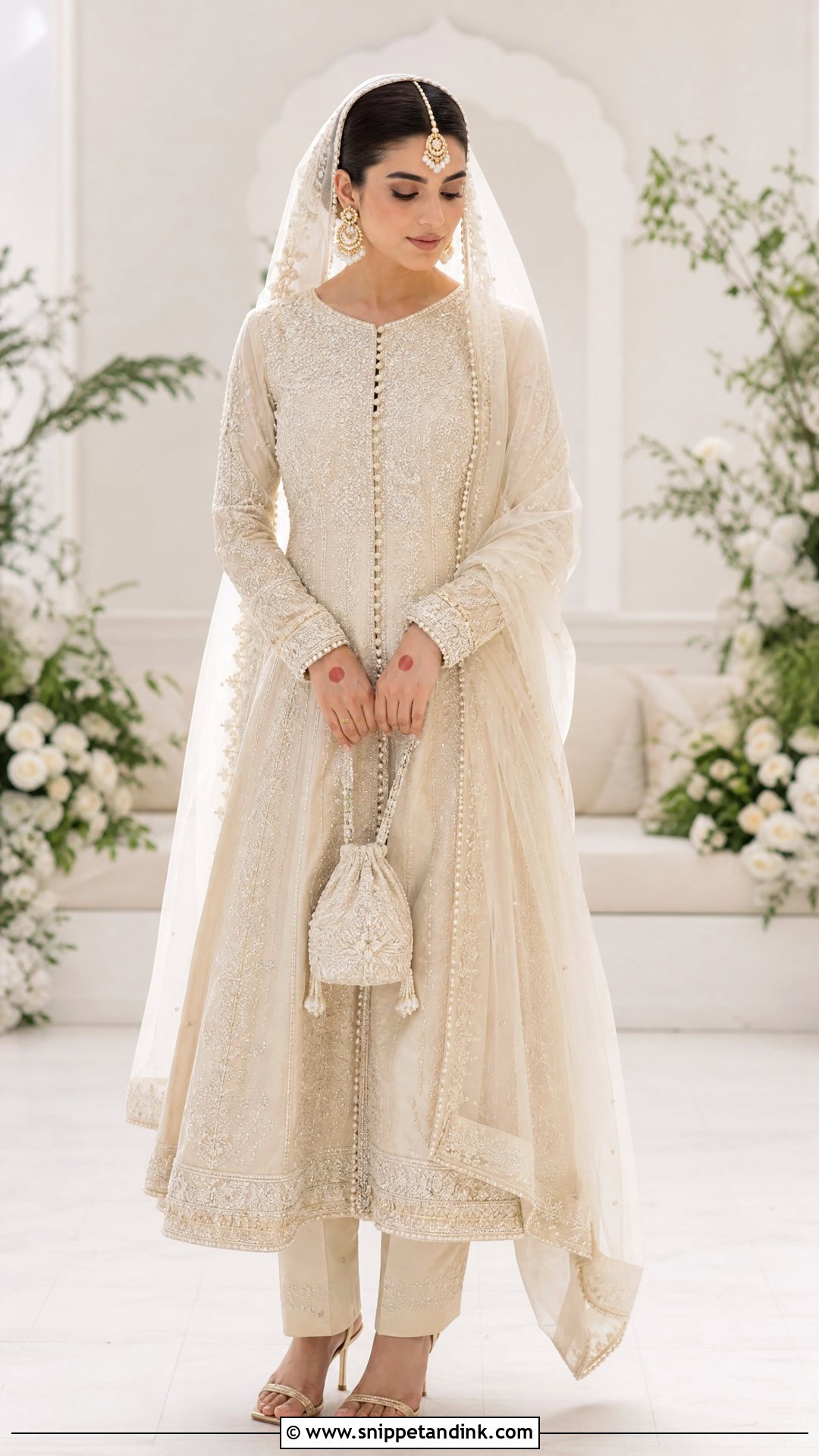 Ivory Silk Nikah Peshwas - Snippet and Ink - 20 Pakistani Silk Wedding Dress Ideas
