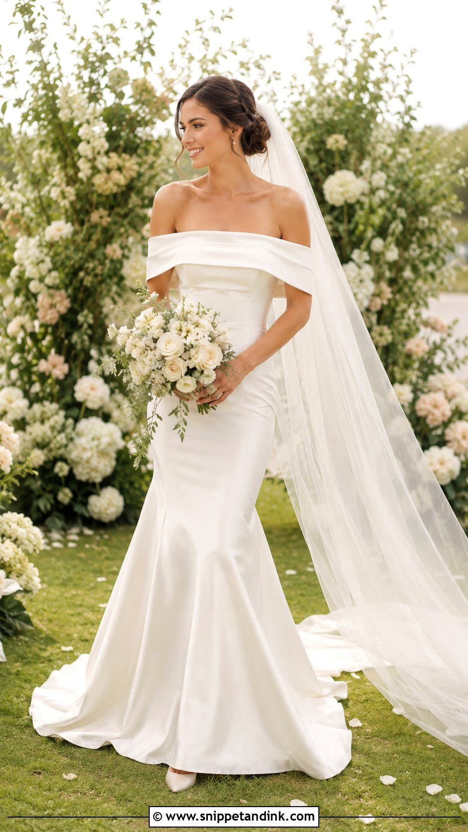 Ivory Silk Off Shoulder Wedding Dress - Snippet and Ink - 20 Ivory Silk Wedding Dress Ideas