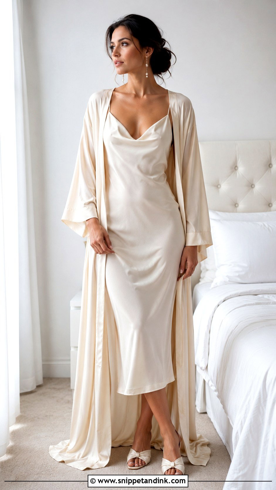 Ivory Slip Dress With Long Robe - Snippet and Ink - 30 Wedding Lingerie Night Outfit Ideas
