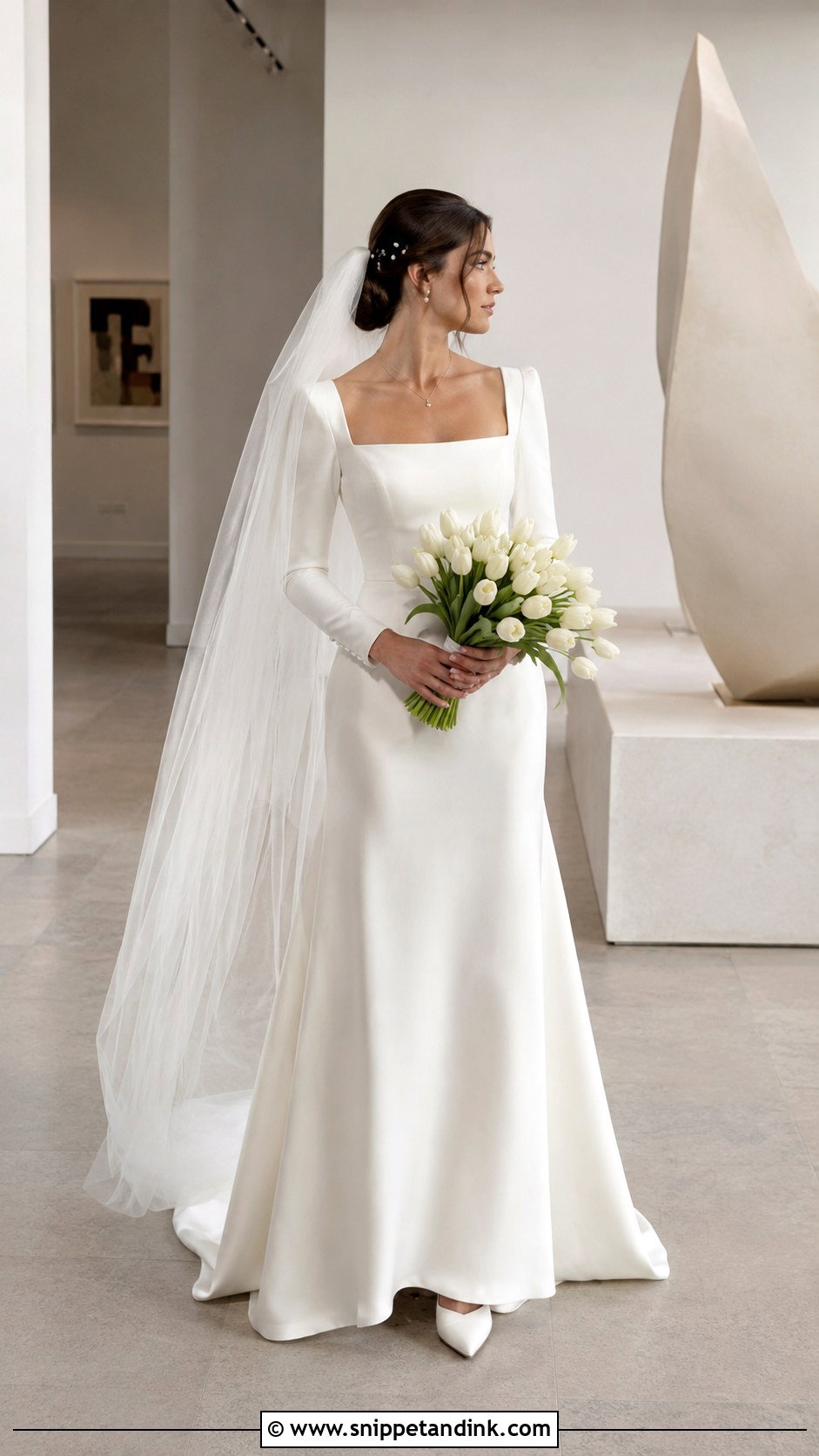 Ivory Square Neck Wedding Dress With Long Sleeves - Snippet and Ink - 20 Ivory Wedding Dress with Sleeves