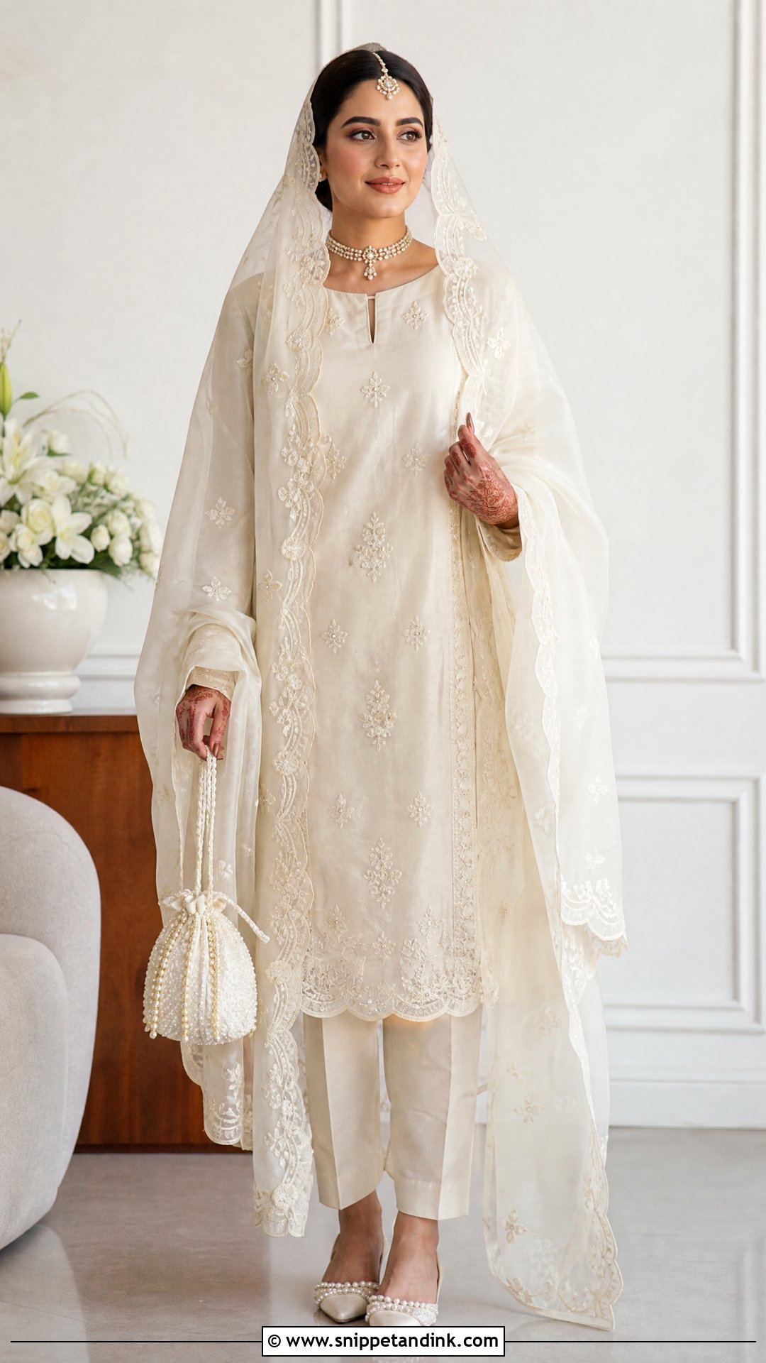 Ivory Straight Suit Nikkah Bridal Dress - Snippet and Ink - 20 Nikkah Bridal Dress Ideas