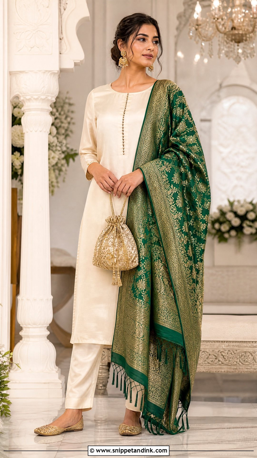 Ivory Suit With Banarasi Silk Dupatta - Snippet and Ink - 20 Suit with Dupatta Ideas