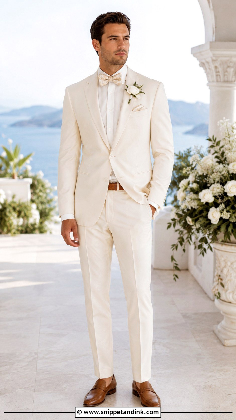 Ivory Suit With Champagne Bow Tie - Snippet and Ink - 20 Bow Tie Wedding Ideas