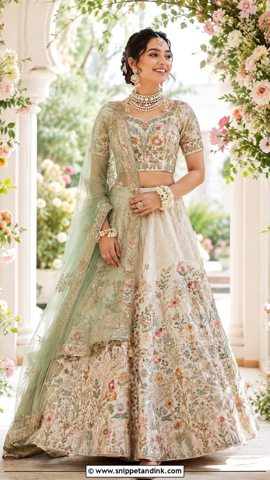 Ivory Threadwork Mehandi Bridal Lehenga - Snippet and Ink - 20 Mehandi Bridal Dress Ideas
