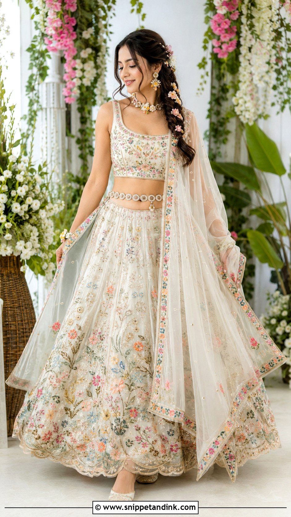 Ivory Threadwork Mehandi Night Lehenga - Snippet and Ink - 20 Mehandi Night Dress for Bride Ideas