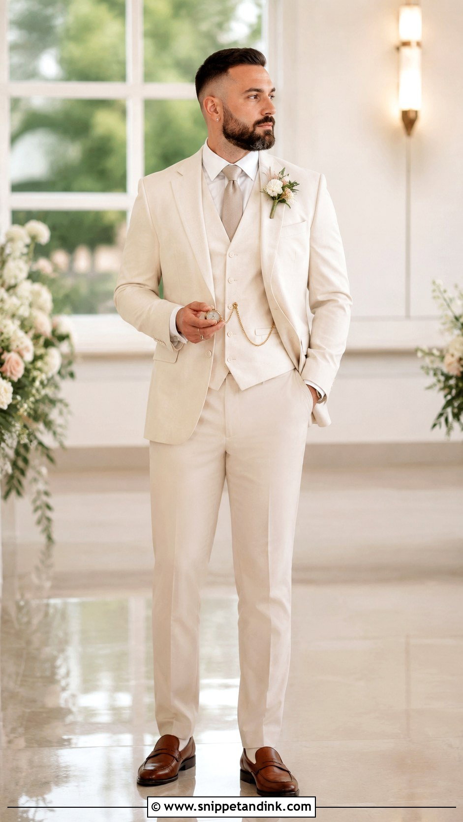 Ivory Three Piece Masc Wedding Suit - Snippet and Ink - 20 Masc Wedding Dress Ideas