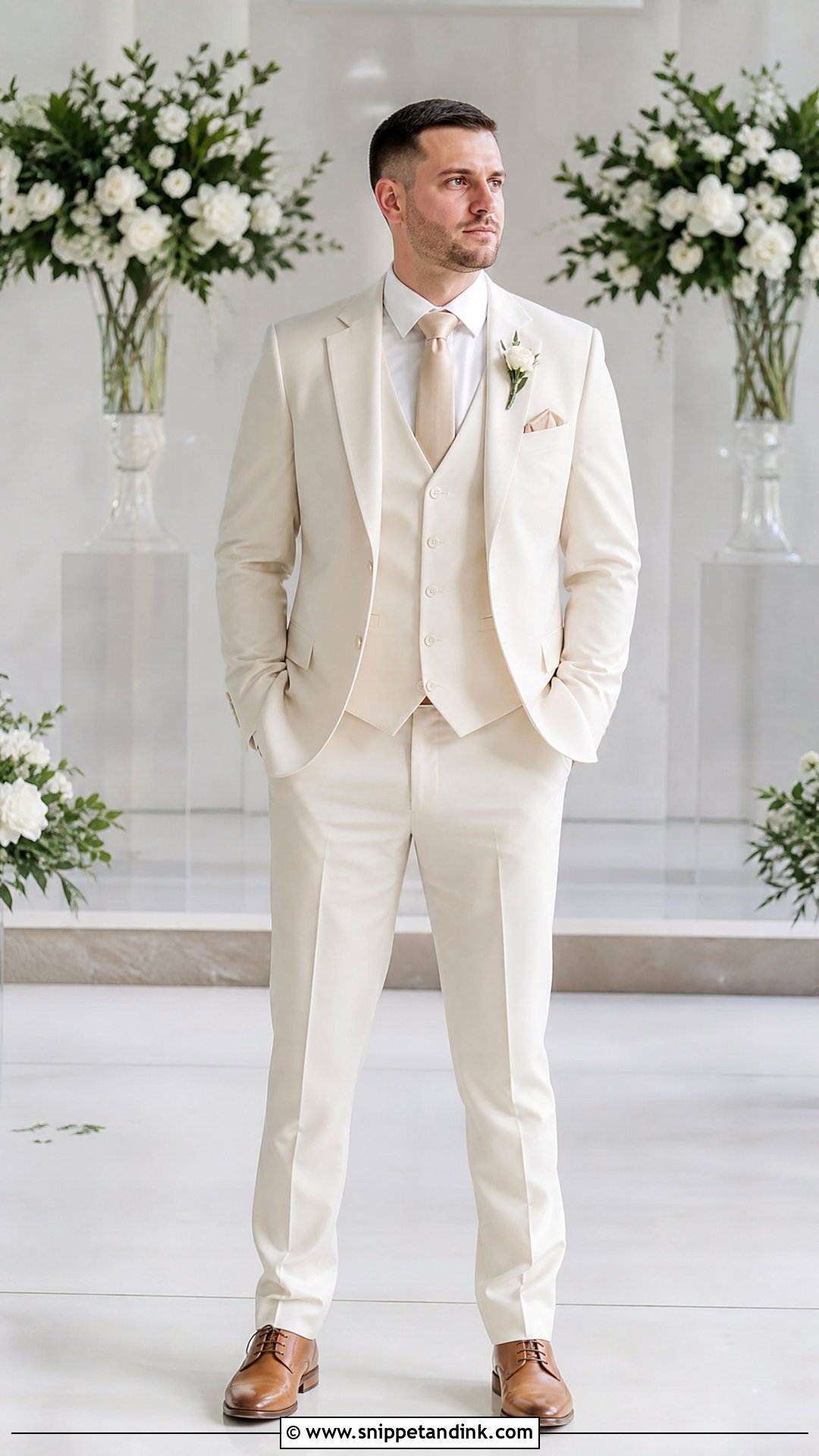Ivory Three Piece Suit Bride Outfit - Snippet and Ink - 25 Masc Bride Wedding Outfits