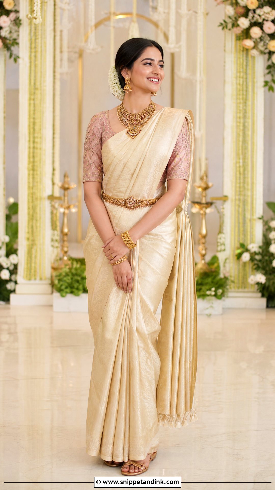 Ivory Tissue Saree Pellikuthuru Look - Snippet and Ink - 20 Pellikuthuru Look Ideas