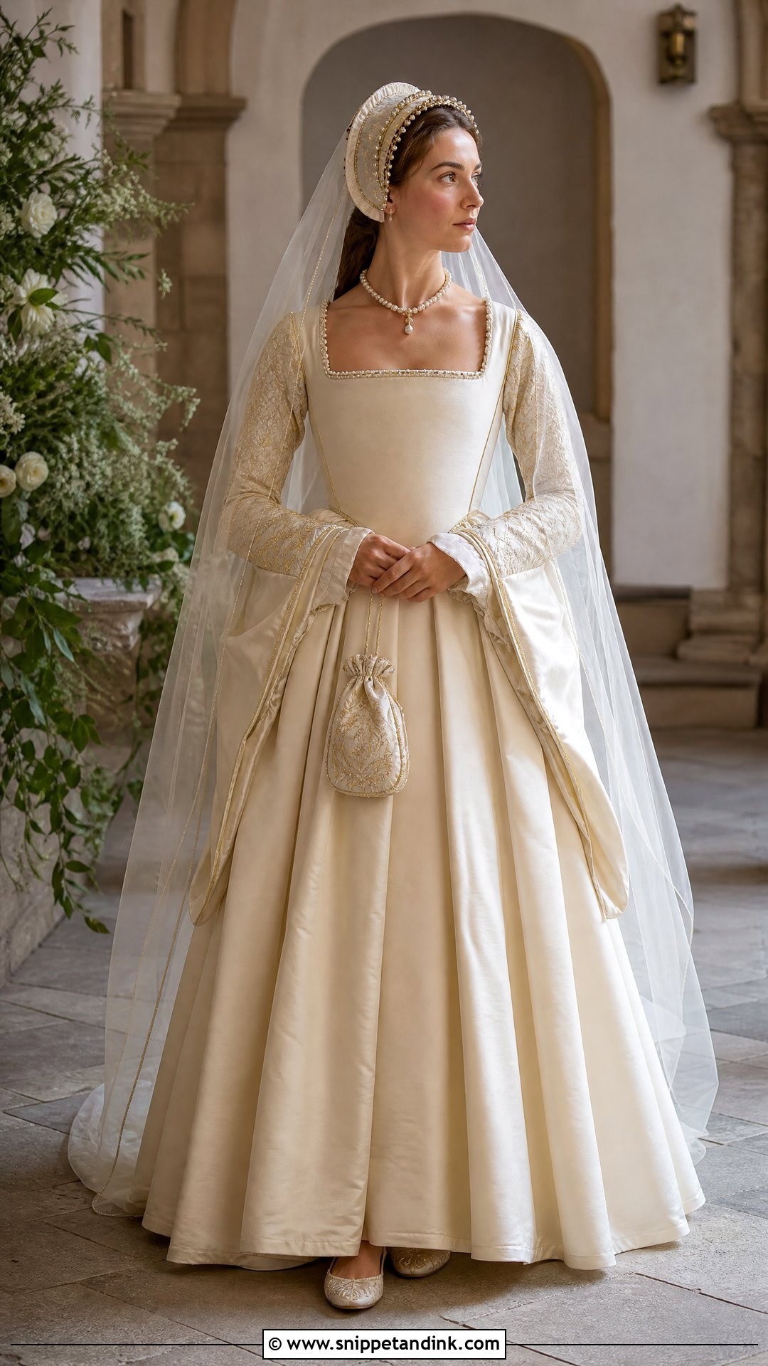 Ivory Tudor Wedding Dress With French Hood - Snippet and Ink - 20 Tudor Wedding Dress Ideas