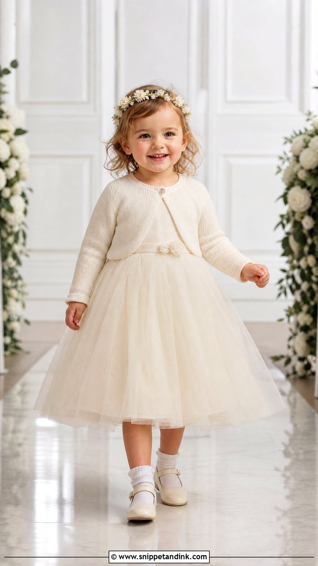 Ivory Tulle Toddler Wedding Dress With Ballet Flats - Snippet and Ink - 20 Toddler Wedding Dress Ideas