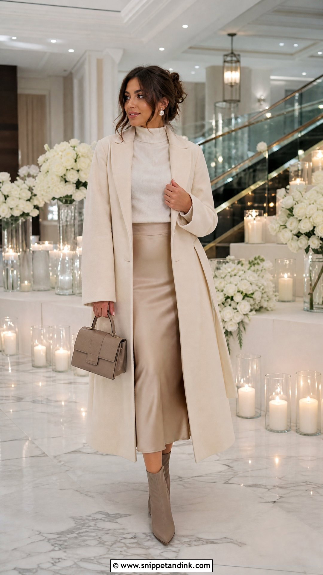 Ivory Turtleneck And Satin Skirt Proposal Outfit - Snippet and Ink - 20 Winter Proposal Outfits for Her