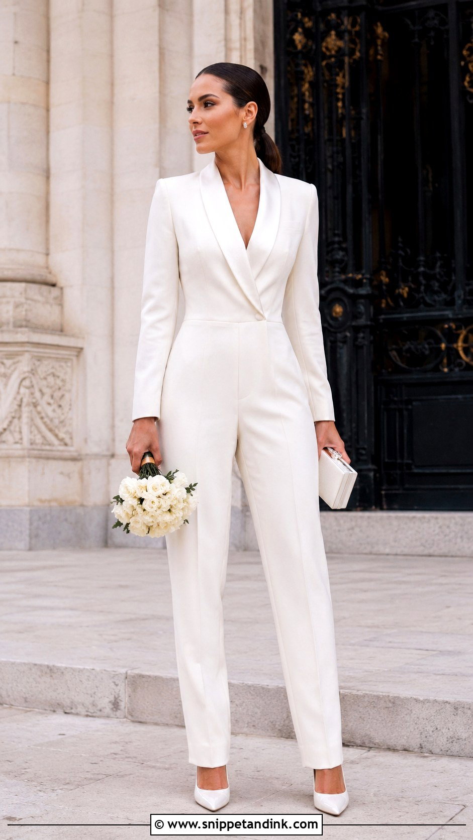 Ivory Tuxedo Civil Wedding Jumpsuit - Snippet and Ink - 20 Civil Wedding Jumpsuit Ideas
