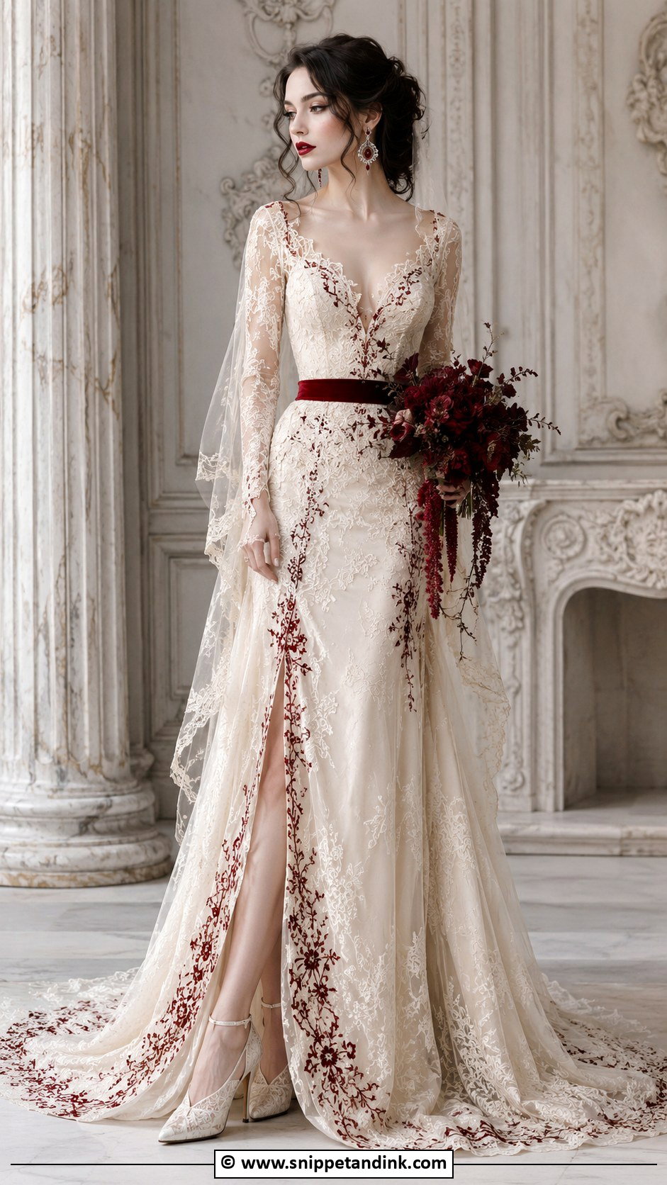 Ivory Vampire Wedding Dress With Red Accents - Snippet and Ink - 25 Vampire Wedding Dress Ideas