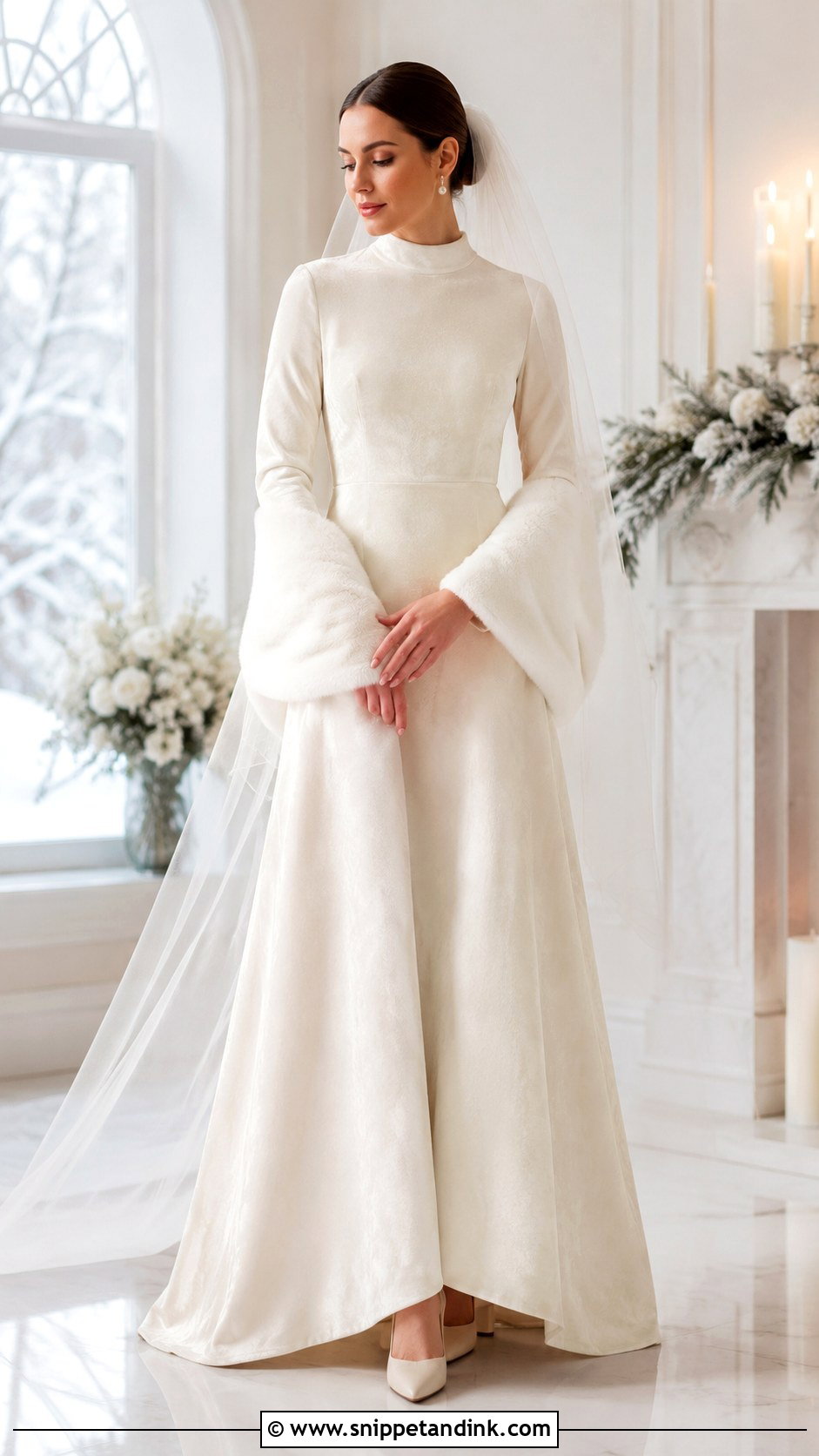Ivory Velvet Winter Wedding Dress - Snippet and Ink - 20 Modest Long Sleeve Wedding Dresses