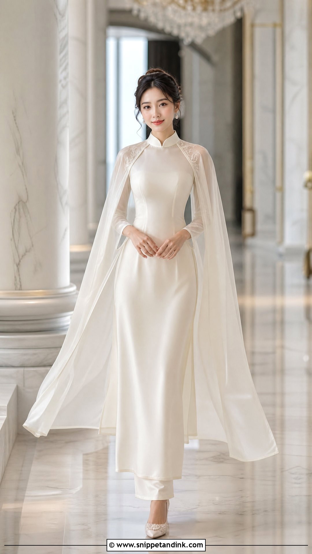 Ivory Vietnamese Wedding Ao Dai With Cape - Snippet and Ink - 25 Vietnamese Wedding Dress Ideas