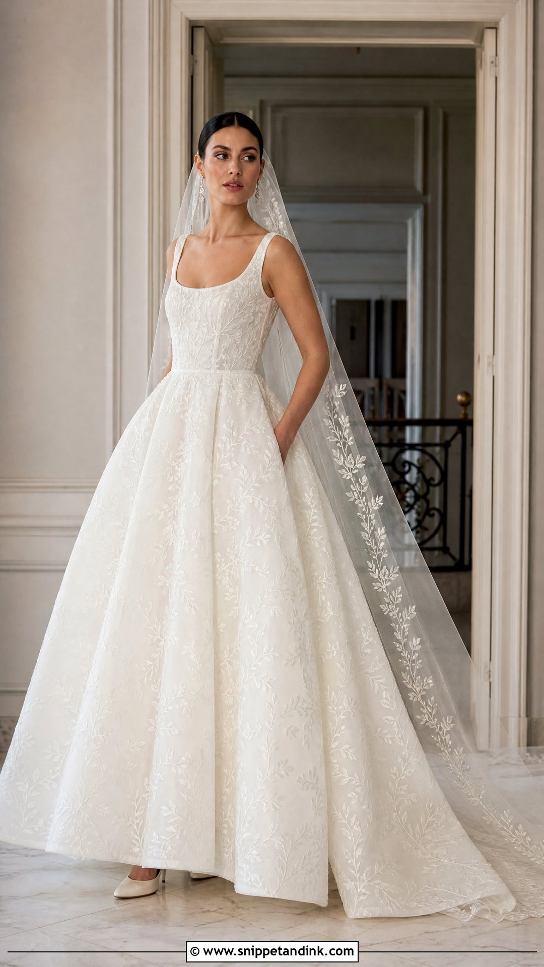 Ivory Vine Embroidered Ball Gown - Snippet and Ink - 20 Wedding Dress Floral Embroidery Ideas