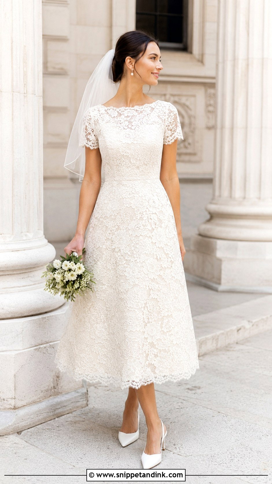 Ivory Vintage Lace Tea Length Wedding Dress - Snippet and Ink - 20 Ivory Lace Wedding Dress Ideas