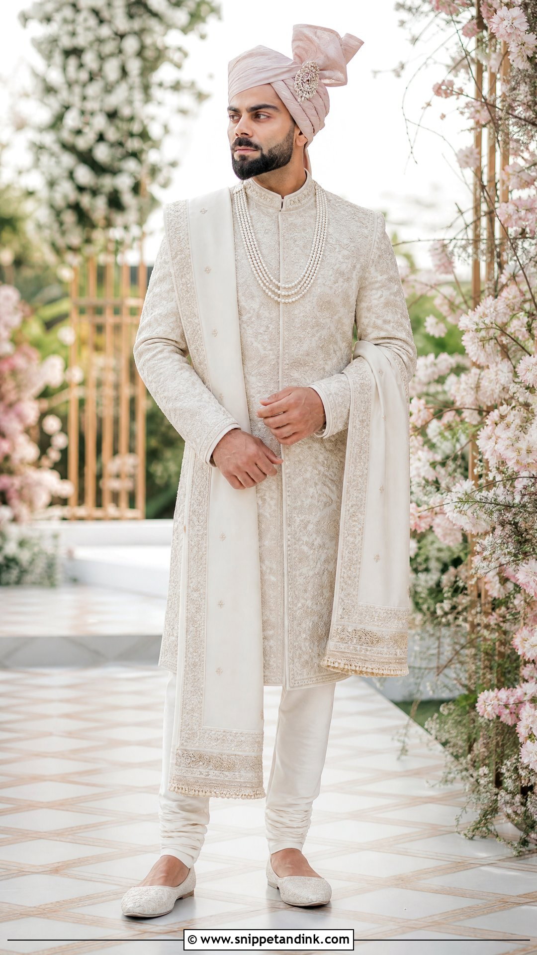 Ivory Virat Kohli Wedding Sherwani - Snippet and Ink - 20 Virat Kohli Wedding Dress Ideas