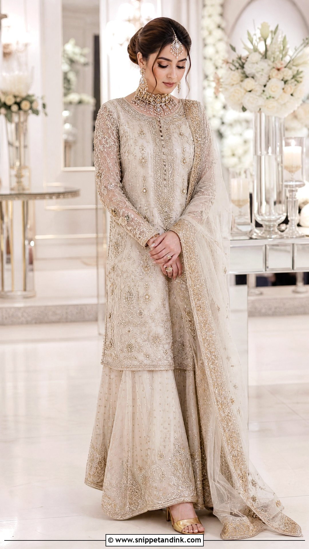 Ivory Waleema Dress With Gold Work - Snippet and Ink - 25 Waleema Dress Pakistani Bridal Ideas